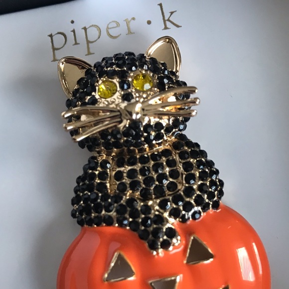 Piper K Halloween Black Cat Brooch With Glass Stones New In Box - Picture 9 of 9